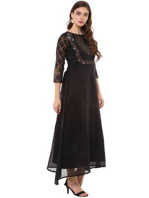 Black stitched Poly Chanderi stitched kurti 4