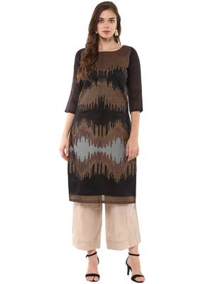 Black stitched Poly Chanderi stitched kurti 1