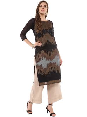 Black stitched Poly Chanderi stitched kurti 2