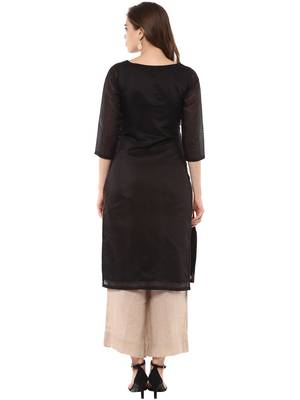 Black stitched Poly Chanderi stitched kurti 3