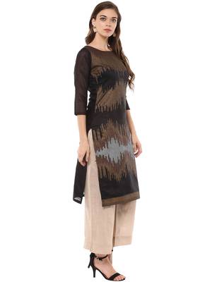 Black stitched Poly Chanderi stitched kurti 4