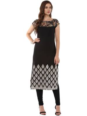 Black stitched Crepe stitched kurti 1