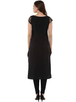 Black stitched Crepe stitched kurti 2