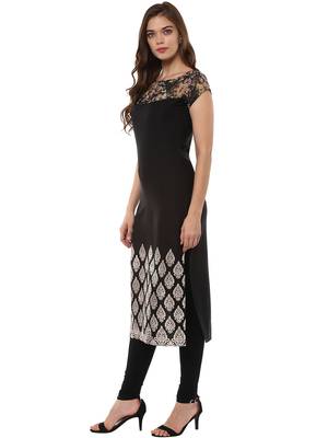 Black stitched Crepe stitched kurti 3