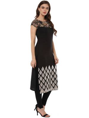 Black stitched Crepe stitched kurti 4