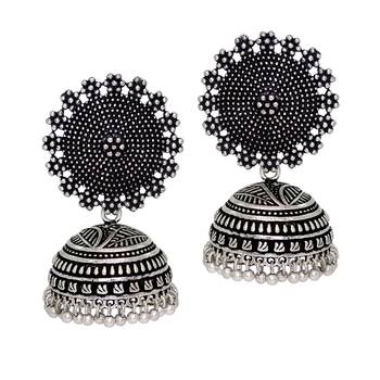 Silver Plated Oxidized Jhumki Earrings And Oxidized Bracelet | Rajasthani Brass Combo Gift For Girls, Ladies, Women 3