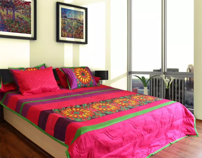 Vibrant Flower King Size 5 Pcs Quilted Bedspread