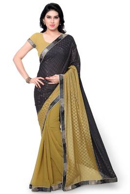 Black woven georgette saree with blouse 1