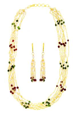 Multicolor yellow gold pearl necklace sets 1