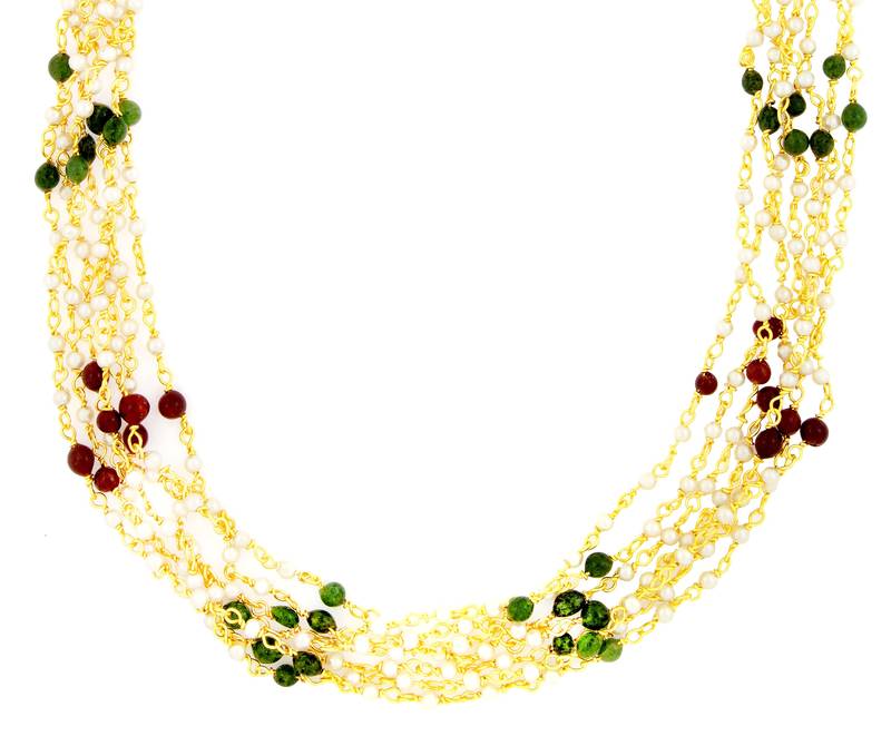 Multicolor yellow gold pearl necklace sets