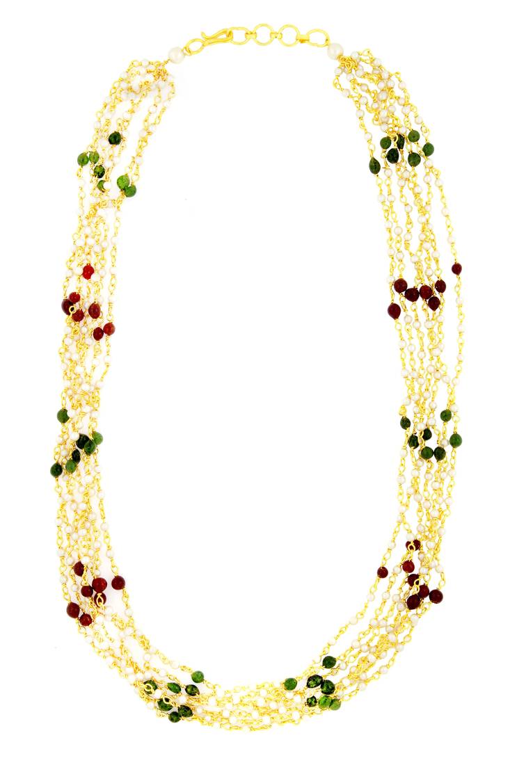 Multicolor yellow gold pearl necklace sets