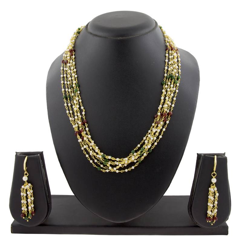 Multicolor yellow gold pearl necklace sets