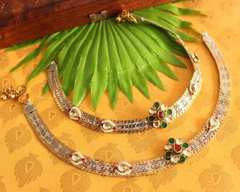 Gorgeous Two Tone Trendy Kundan Anklets 1
