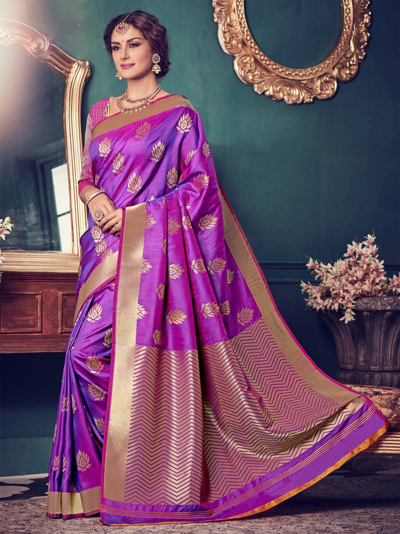 Purple woven silk saree with blouse