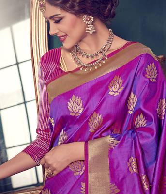 Purple woven silk saree with blouse 2