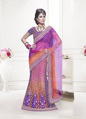 pink embroidered net saree with blouse 1