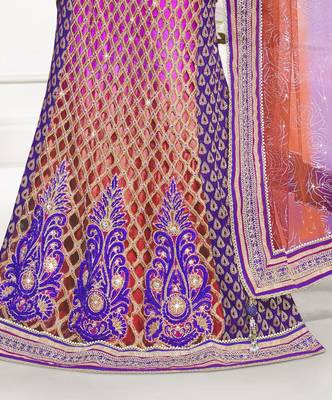 pink embroidered net saree with blouse 3