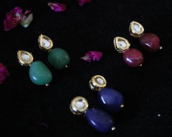 Green Red And Blue Kundan Studs - Set Of 3 Pairs 1