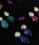 Green Red And Blue Kundan Studs - Set Of 3 Pairs