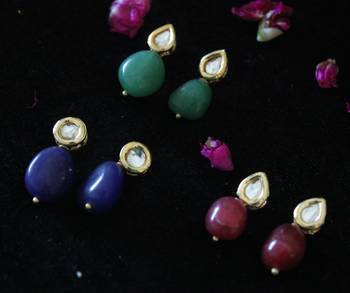Green Red And Blue Kundan Studs - Set Of 3 Pairs 2