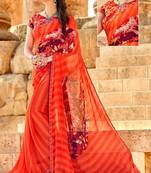 orange printed georgette saree with blouse