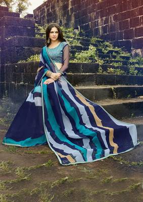 multicolor printed cotton saree with blouse 1