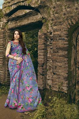 multicolor printed cotton saree with blouse 1