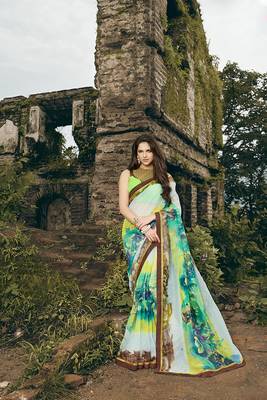 multicolor printed cotton saree with blouse 1