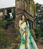 multicolor printed cotton saree with blouse