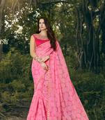 pink printed cotton saree with blouse