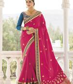 Magenta embroidered silk saree with blouse