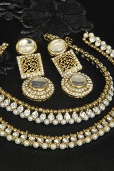 Gold Plated Handcrafted White colour Earrings & Pearl Anklets