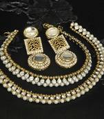 Gold Plated Handcrafted White colour Earrings & Pearl Anklets