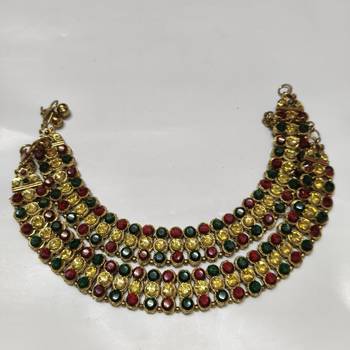 Gold Plated Handcrafted Multi colour Anklets with Kundan 1