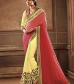 Coral embroidered georgette saree with blouse