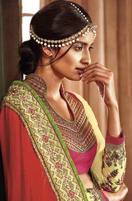 Coral embroidered georgette saree with blouse 2