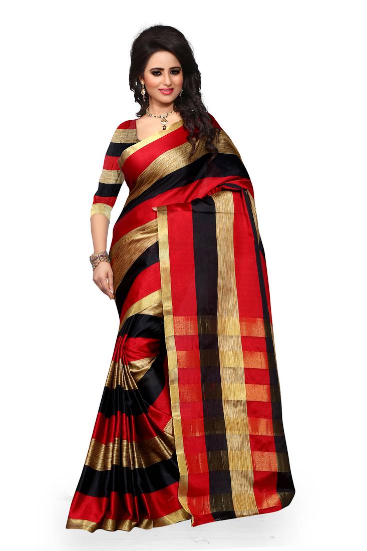 Multicolor printed cotton silk saree with blouse