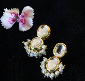 Pearl Cluster Double Kundan Studs 1