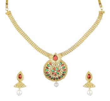 Multicolour Stone studded Round motif Necklace set 1