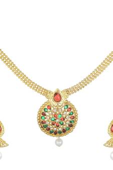 Multicolour Stone studded Round motif Necklace set