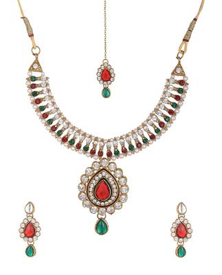 Multicolour Stone Studded Necklace Set with Maang Tikka 1