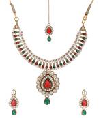 Multicolour Stone Studded Necklace Set with Maang Tikka