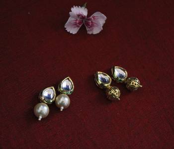 Shell Pearl And Gold Kundan Studs - Set Of 2 1