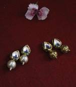 Shell Pearl And Gold Kundan Studs - Set Of 2