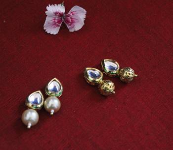 Shell Pearl And Gold Kundan Studs - Set Of 2 3