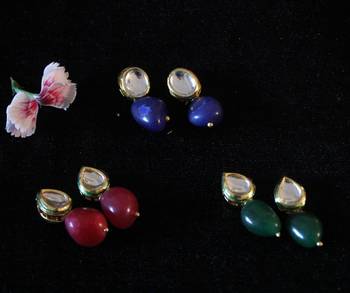 Red Green And Blue Stone Kundan Studs - Set Of 3 1
