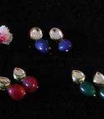 Red Green And Blue Stone Kundan Studs - Set Of 3