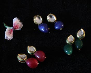 Red Green And Blue Stone Kundan Studs - Set Of 3 2