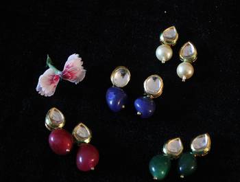 Pearl Green Red And Blue Stone Kundan Studs - Set Of 4 1