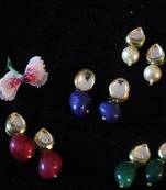 Pearl Green Red And Blue Stone Kundan Studs - Set Of 4